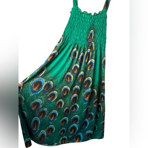 Green Peacock Print Tank Dress Beach Coverup - Picture 2 of 5